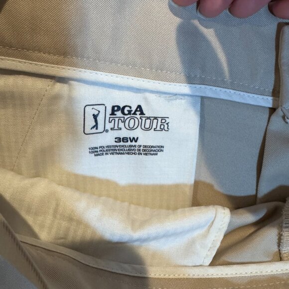 PGA Tour Men’s Golf Shorts Beige Flat Front Size 36W Performance - Picture 4 of 6